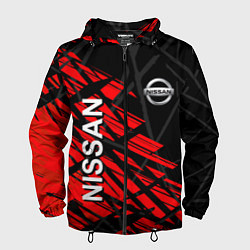 Ветровка с капюшоном мужская Nissan Ниссан Красно черный, цвет: 3D-черный