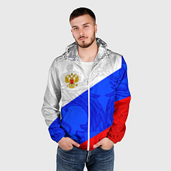 Ветровка с капюшоном мужская Российский герб: триколор, цвет: 3D-белый — фото 2