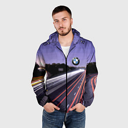 Ветровка с капюшоном мужская BMW Ночная трасса, цвет: 3D-черный — фото 2