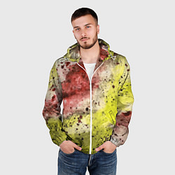 Ветровка с капюшоном мужская Абстракция Гранж Желтый и бордовый, цвет: 3D-белый — фото 2