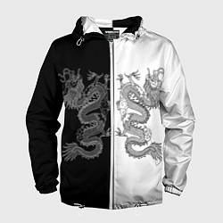 Ветровка с капюшоном мужская Double Dragon Дракон Чб, цвет: 3D-белый