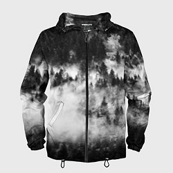 Ветровка с капюшоном мужская Мрачный лес - туман, цвет: 3D-черный