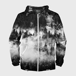 Ветровка с капюшоном мужская Мрачный лес - туман, цвет: 3D-белый