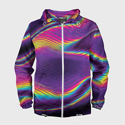Ветровка с капюшоном мужская Neon fashion pattern Wave, цвет: 3D-белый