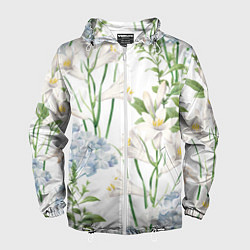 Ветровка с капюшоном мужская Цветы Утонченные и Яркие, цвет: 3D-белый