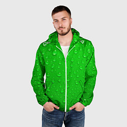 Ветровка с капюшоном мужская Зеленый фон с росой, цвет: 3D-белый — фото 2
