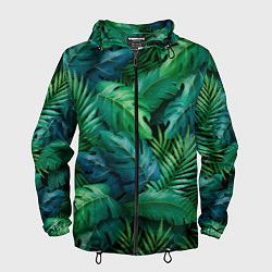 Ветровка с капюшоном мужская Green plants pattern, цвет: 3D-черный