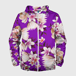 Ветровка с капюшоном мужская Цветы Фиолетовый Цветок, цвет: 3D-белый