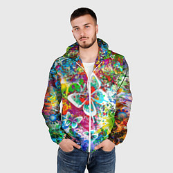 Ветровка с капюшоном мужская Яркое безумие Бабочки, кляксы, граффити, цвет: 3D-белый — фото 2