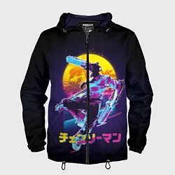 Ветровка с капюшоном мужская CHAINSAW MAN on the background of the moon, цвет: 3D-черный