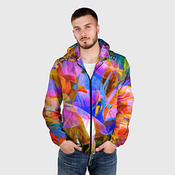 Ветровка с капюшоном мужская Красочный цветочный паттерн Лето Colorful floral p, цвет: 3D-черный — фото 2