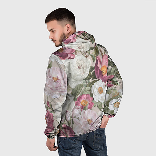 Мужская ветровка Цветы Розовый Сад Пион и Роз / 3D-Белый – фото 4