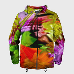 Ветровка с капюшоном мужская Разноцветная абстрактная композиция Лето Multi-col, цвет: 3D-черный