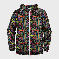 Ветровка с капюшоном мужская Разноцветные яркие узоры, цвет: 3D-белый