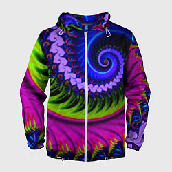 Ветровка с капюшоном мужская Разноцветная неоновая спираль Абстракция Multicolo, цвет: 3D-белый