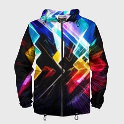Ветровка с капюшоном мужская Неоновая молния Абстракция Neon Lightning Abstract, цвет: 3D-черный