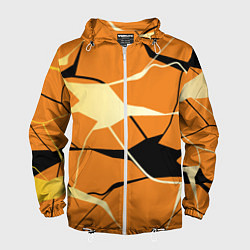 Ветровка с капюшоном мужская Абстрактные полосы на оранжевом фоне, цвет: 3D-белый
