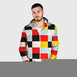 Ветровка с капюшоном мужская MULTICOLORED SQUARE MOSAIC, цвет: 3D-белый — фото 2