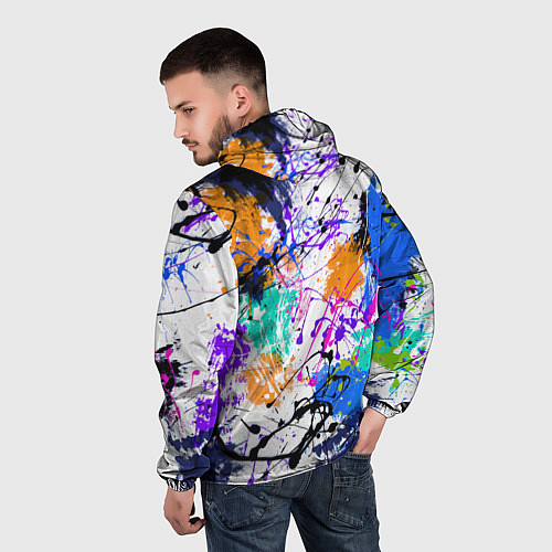 Мужская ветровка Брызги и мазки разноцветных красок на белом фоне / 3D-Белый – фото 4