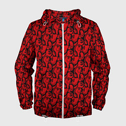 Ветровка с капюшоном мужская Красные психоделический смайлы, цвет: 3D-белый