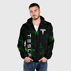 Ветровка с капюшоном мужская Tesla Зеленые точки, цвет: 3D-черный — фото 2