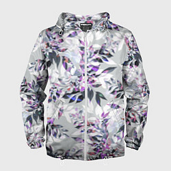 Ветровка с капюшоном мужская Цветы Серый Букет, цвет: 3D-белый