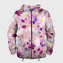 Ветровка с капюшоном мужская Цветы Разноцветные Лотосы, цвет: 3D-черный