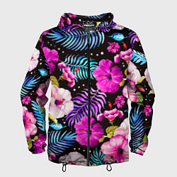 Ветровка с капюшоном мужская Floral pattern Summer night Fashion trend, цвет: 3D-черный