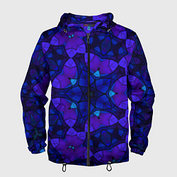 Ветровка с капюшоном мужская Калейдоскоп -геометрический сине-фиолетовый узор, цвет: 3D-черный