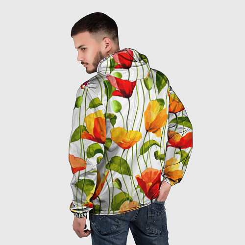 Мужская ветровка Волнообразный узор из цветков мака Лето / 3D-Черный – фото 4