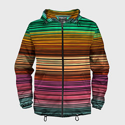 Ветровка с капюшоном мужская Multicolored thin stripes Разноцветные полосы, цвет: 3D-черный
