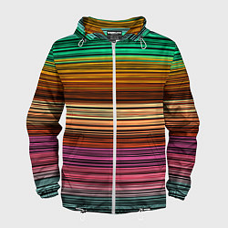 Ветровка с капюшоном мужская Multicolored thin stripes Разноцветные полосы, цвет: 3D-белый