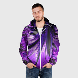 Ветровка с капюшоном мужская Неоновый фрактал черный с фиолетовым Абстракция, цвет: 3D-белый — фото 2