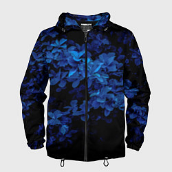 Ветровка с капюшоном мужская BLUE FLOWERS Синие цветы, цвет: 3D-черный