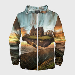 Ветровка с капюшоном мужская Горный пейзаж в стиле Стимпанк, цвет: 3D-белый