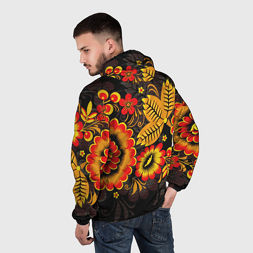 Мужская ветровка Хохломская Роспись Цветы На Тёмном Фоне / 3D-Белый – фото 4