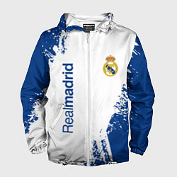 Ветровка с капюшоном мужская Реал Мадрид краска, цвет: 3D-белый