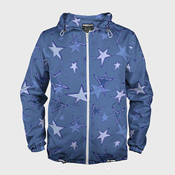 Ветровка с капюшоном мужская Gray-Blue Star Pattern, цвет: 3D-белый