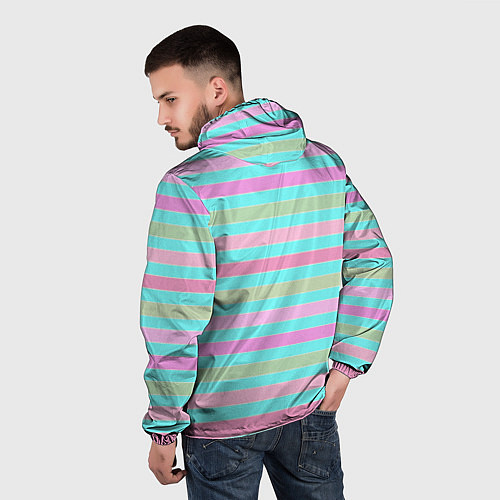 Мужская ветровка Pink turquoise stripes horizontal Полосатый узор / 3D-Черный – фото 4