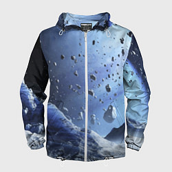 Ветровка с капюшоном мужская Космический пейзаж с ледяными скалами, цвет: 3D-белый