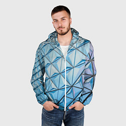 Ветровка с капюшоном мужская Абстрактная киберпанк броня - Голубой, цвет: 3D-белый — фото 2