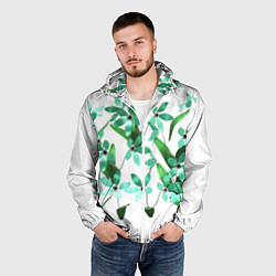 Ветровка с капюшоном мужская Flowers green light, цвет: 3D-белый — фото 2