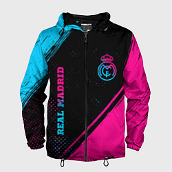 Мужская ветровка Real Madrid - neon gradient: символ и надпись верт