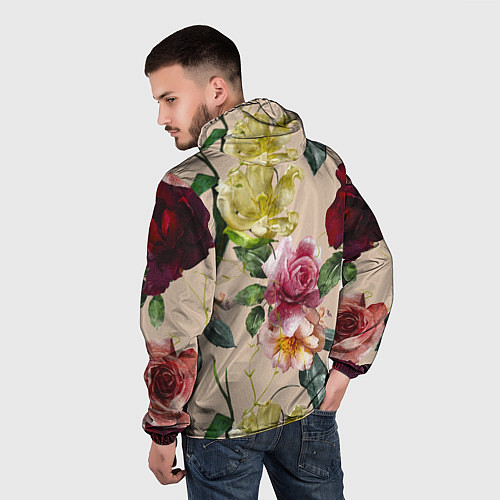 Мужская ветровка Цветы Нарисованные Красные Розы и Лилии / 3D-Белый – фото 4