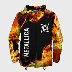 Ветровка с капюшоном мужская Metallica и пылающий огонь, цвет: 3D-черный