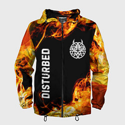 Ветровка с капюшоном мужская Disturbed и пылающий огонь, цвет: 3D-черный