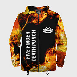 Ветровка с капюшоном мужская Five Finger Death Punch и пылающий огонь, цвет: 3D-черный