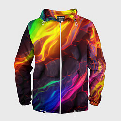 Ветровка с капюшоном мужская Neon rainbow lava, цвет: 3D-белый
