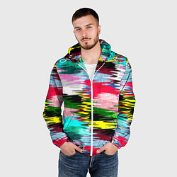 Ветровка с капюшоном мужская Абстрактный многоцветный неоновый узор, цвет: 3D-белый — фото 2