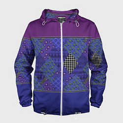 Ветровка с капюшоном мужская Combined burgundy-blue pattern with patchwork, цвет: 3D-белый